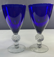 Morgantown Golf Ball Ritz Blue Water Goblet Glasses set of 2 Vintage