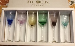 New BLOCK Crystal Mouth Blown Kaleidoscope Cordials Set of 6 Hand Cut & Polished