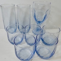 Variety Lot (8) Vintage Mid Century Aqua Blue Colored Retro Bar Glasses