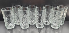 8) Libbey Hobstar Highball Glasses Set Clear Star Emboss Etch Heavy Tumblers Lot