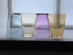 Mid Century Iridescent Pastel Colored Glass Tumblers Small 4 fl.oz Drinking Cups