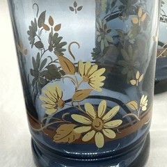 Vintage Libbey Franco Bolero Dusky Blue Daisy Glass Tumblers Set of 4 6”
