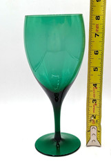 Evergreen Smooth Stem Glass Water Goblet Set of 4 Emerald Green 16 oz