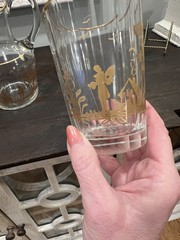 Rare Antique German Bohemian Gold Gild Facet Glass Tumblers & Pitcher Set 5 Pcs