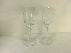 Set of 2 Arcadia Vintage Cut Crystal Wine Glasses with Clear Baluster Stem