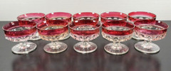 10 Tiffin Franciscan Kings Crown Ruby Flashed Champagne Sherbet Set Vintage MCM