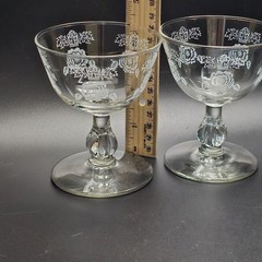 2 Queen Esther Champagne Coupe Glasses 4.25″ Homer Laughlin romantic rose floral