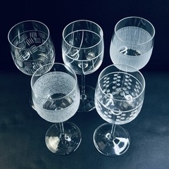 Salviati Wine Glass Art Crystal Etched Glass Italy 8″ handblown
