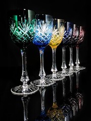 Faberge Odessa Crystal Colored Wine Glasses set measure 8 3/8″ H in Faberge case