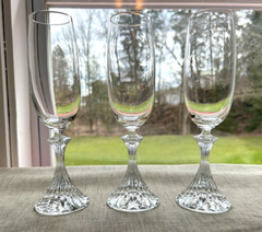 3 Mikasa «The Ritz» Fluted Crystal Champane Stemmed Wine Glasses