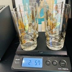 Vtg. Set of 4 Georges Briard Gold Print Butterfly & Starburst Glasses MCM 5.5”