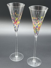 Art Glass Set Of 2 Confetti Champagne Flute Glasses, 11″ Murano Style Glass