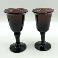 2 Vintage Handblown Amethyst Purple Glass Tulip 3 oz Cordial Glasses 4 3/4″ H