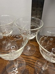 Set Of 4 Vintage 3 Circles & Wheat Etched Cordial Liquor Glasses 4-1/4″ H