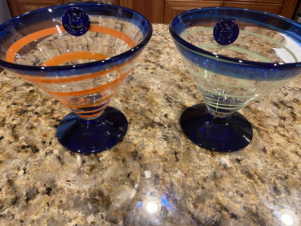 Set Of 2 Kosta Boda Martini Glasses Royal Caribbean Cruise Line Green Orange