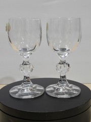 2 Czech Claudia Crystal Cordial Glasses Liqueur Shot Faceted Ball Stem VTG