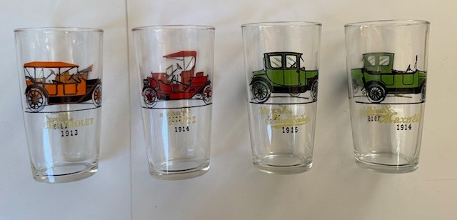 Antique Classic American Cars Tumbler Glasses Set Of 4 Hazel Atlas Vintage