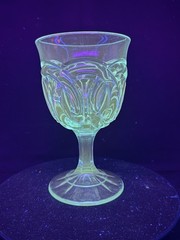 Vintage Fenton ‘Double Wedding Ring’ Aqua Blue Manganese’s Glass Goblet