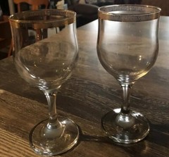 Vintage 1960-1970 Stemmed And Gold-Rimmed Wine Glasses Set Of 2