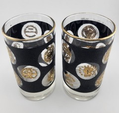 Libbey Black Textured Gold Coins Of The World Tumblers 22k Gold Vintage Set Of2