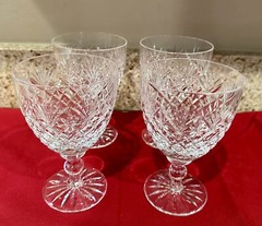Webb Corbett Warwick Clear Crystal Wine Or Water Goblet Glasses Ball Stem Set 4