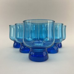 ANCHOR HOCKING Vintage Water Tumblers Bar Glasses Tivoli Blue Laser 12 Oz Set/6