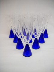 Set of Ten Discontinued SASAKI EON BLUE WATER GOBLETS-EXC.