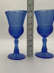 Fostoria Avon Cobalt Blue Glass Goblets (2) Ribbed Design/Diamond Cut Pattern