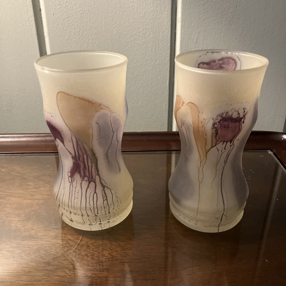 HAND PAINTED REUVEN GLASS stemware by NOUVEAU ART GLASS CO INC USA – set of 2