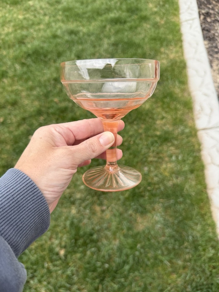 Vintage Pink Depression Glass Coupe Sherbet Glass Tiered Ringed Stem