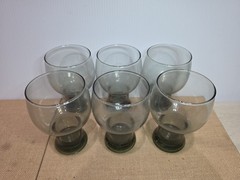 Set of 6 Vintage Libbey STAX SMOKE Gray Pedestal Glasses Goblets Retro Barware