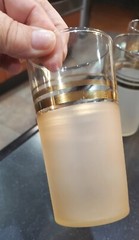 vintage frosted glasses pastel colors with gold trim set of 6