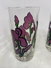 Vintage MCM Lot Of 6 Federal Glassware Floral Flower Drinking Glasses