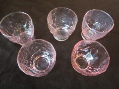 Vintage Seneca Texture Crinkle driftwood Glass pink 5 Oyster Fruit Cocktail 1960