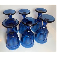 Vintage Imperial Glass Old Williamsburg Cobalt Goblets 5.3″ Set of 6 Deep Blue