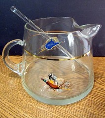 VTG WEST VIRGINIA GLASS FLYING PHEASANT BAR SET -PITCHER GLASSES & A (EZS000452)