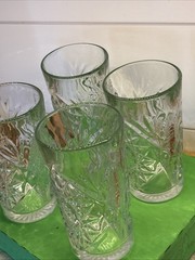 Vintage Libbey Hobstar Heavy Cut Glass Hi – Ball 16 oz, Tumbler Set of 4