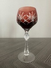 Vintage Crystal Wine Hock Glass Cut To Clear Raspberry Red – 7.25″