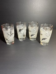 Vintage Libbey Silver Leaf 10oz Flat Tumblers Set of 4 Frosted Barware