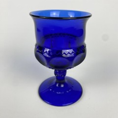 VTG Indiana Glass Cobalt Blue Kings Crown Thumbprint Water Wine Goblet Stemmed