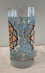 Libbey Crisa Retro 6″ Glass Tumbler Floral Turquoise/Orange Mandala Pop Art