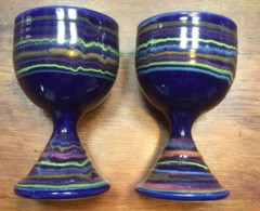 Vermont Pottery. Set of 2 Ceramic Pottery Goblets. Vibrant Colors.