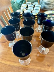 Libbey Martello Black Ice Tea Glass Goblet with Clear Textured Stem Set Of 10