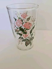 24 Vintage Federal Glass Tumblers Pink Roses Water Juice Cathy Rose Sabin In Box