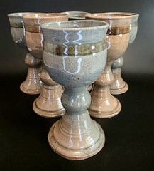 (289) *RARE* Vintage Elinor Jensen Studio Pottery Goblets In Tan & Gray Set Of 6