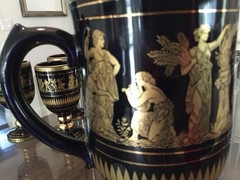 I. Spyropoulos Handmade Greece 24K Gold Black Ceramic 7 pc Greek Set