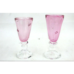 Two Art Glass Cordials Pink Rose Handmade ’85 Signed Dated with Fused Pattern