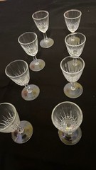 Set of 8 Miniature glass wine shot goblet embossed stamp France
