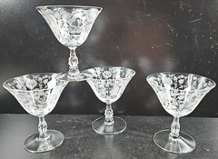 4 Cambridge Roselyn Low Sherbet Set Vintage Clear Floral Etch Drink Stemware Lot