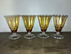 Amber Optic Parfait Glasses Water or Dessert Glassware Vintage Set 4 Ball Stem
